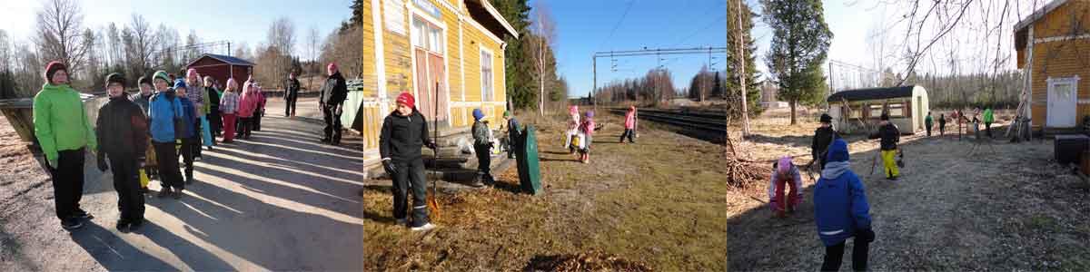 cleaning the yard of the Hiirola railway station