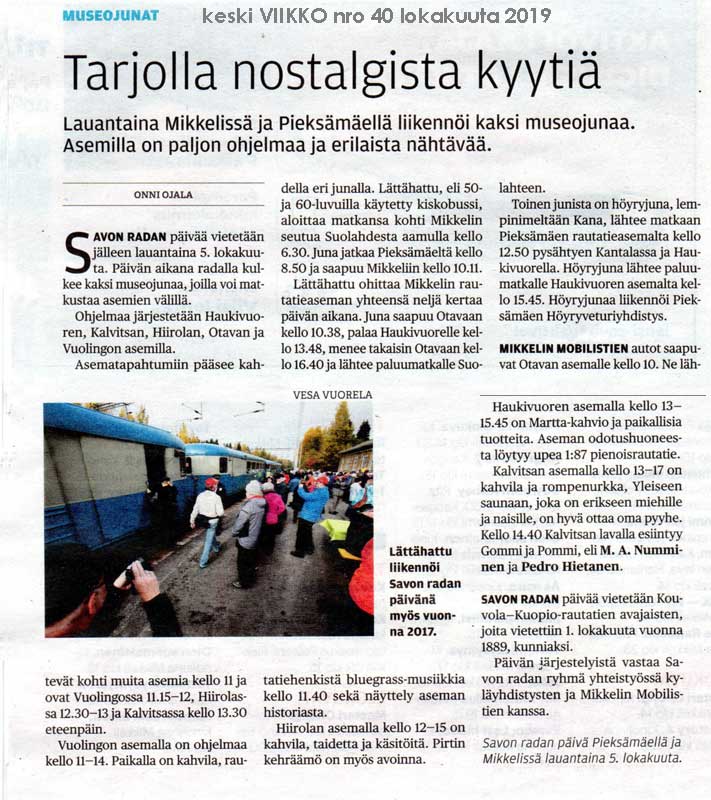 keski viikko article about Savon Radan piv 2019