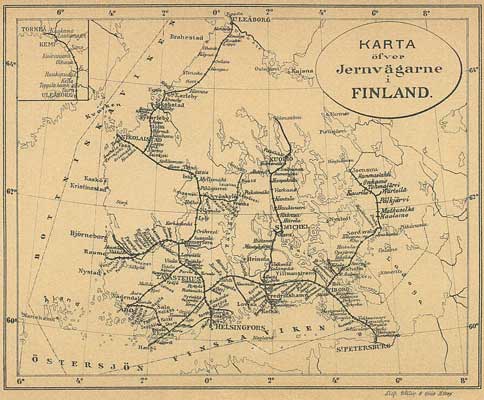 map of the Finnish railway in 1905