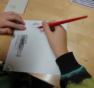 drawing with ink, about the school yard