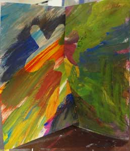 two parts of the same obect painted by child and parent together