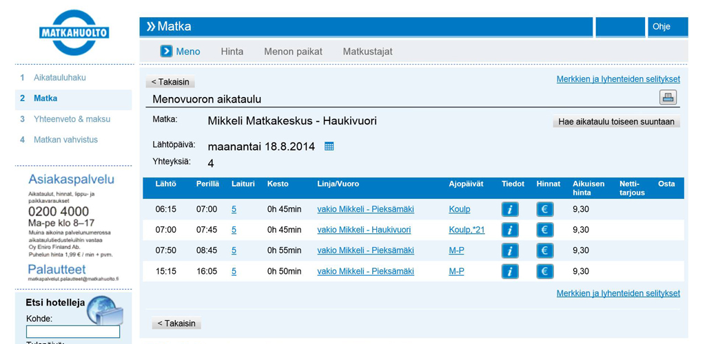 the new bus schedule after closing the train stop in Haukivuori.