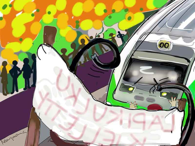 drawing by Marjaana Valve about the closing of Haukivuori railway station.